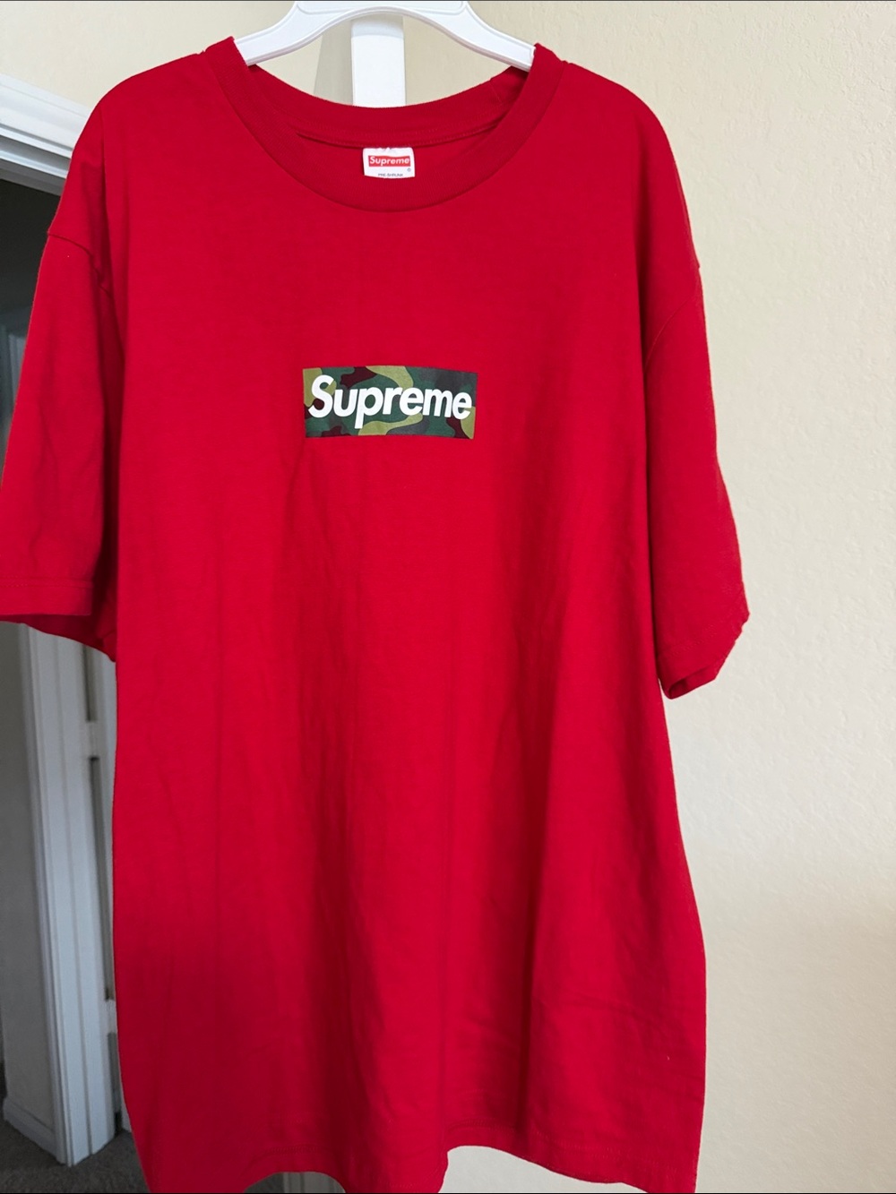 Supreme Red Tee with Camo Box Logo